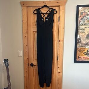 Niteline Black Silk Satin Beaded Strappy Dress, Small
